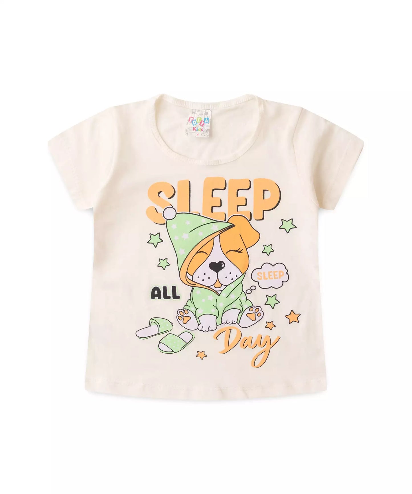 Pijama de Verão Infantil Feminino Cachorrinho Marfim