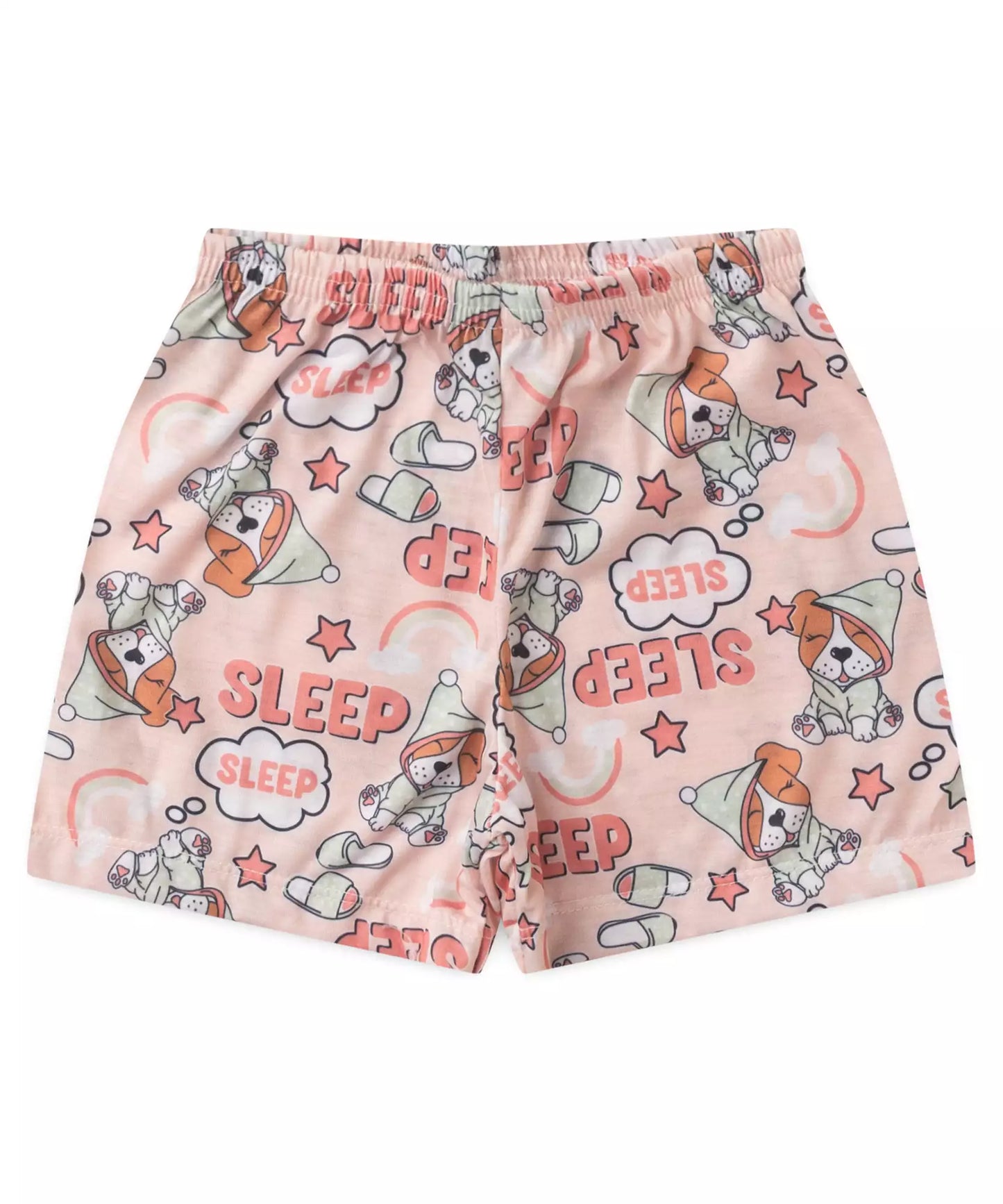 Pijama de Verão Infantil Feminino Cachorrinho Marfim