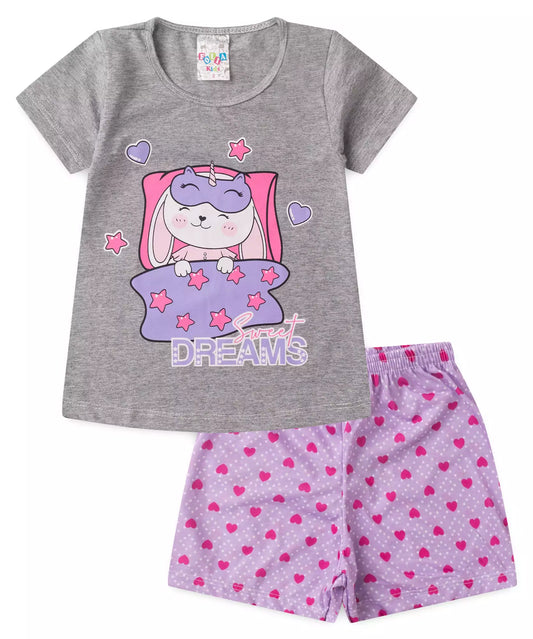 Pijama de Verão para Menina Coelhinho Mescla