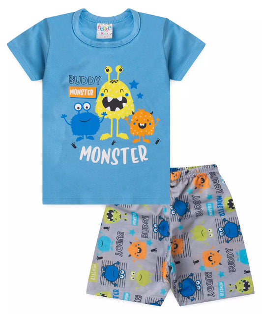 Pijama de Verão para Menino Monstrinhos Azul