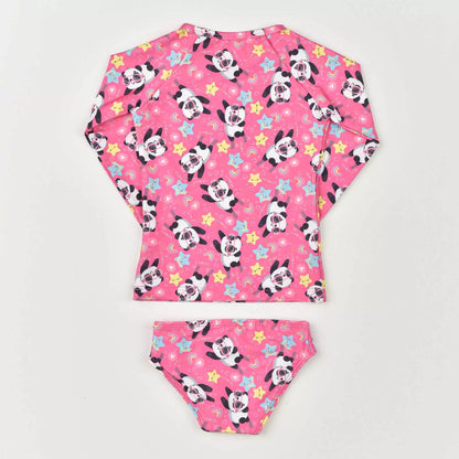 Roupa de Banho para Bebê Blusa Pink com Proteção UV e Calcinha Panda