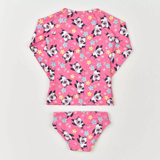 Roupa de Banho para Bebê Blusa Pink com Proteção UV e Calcinha Panda