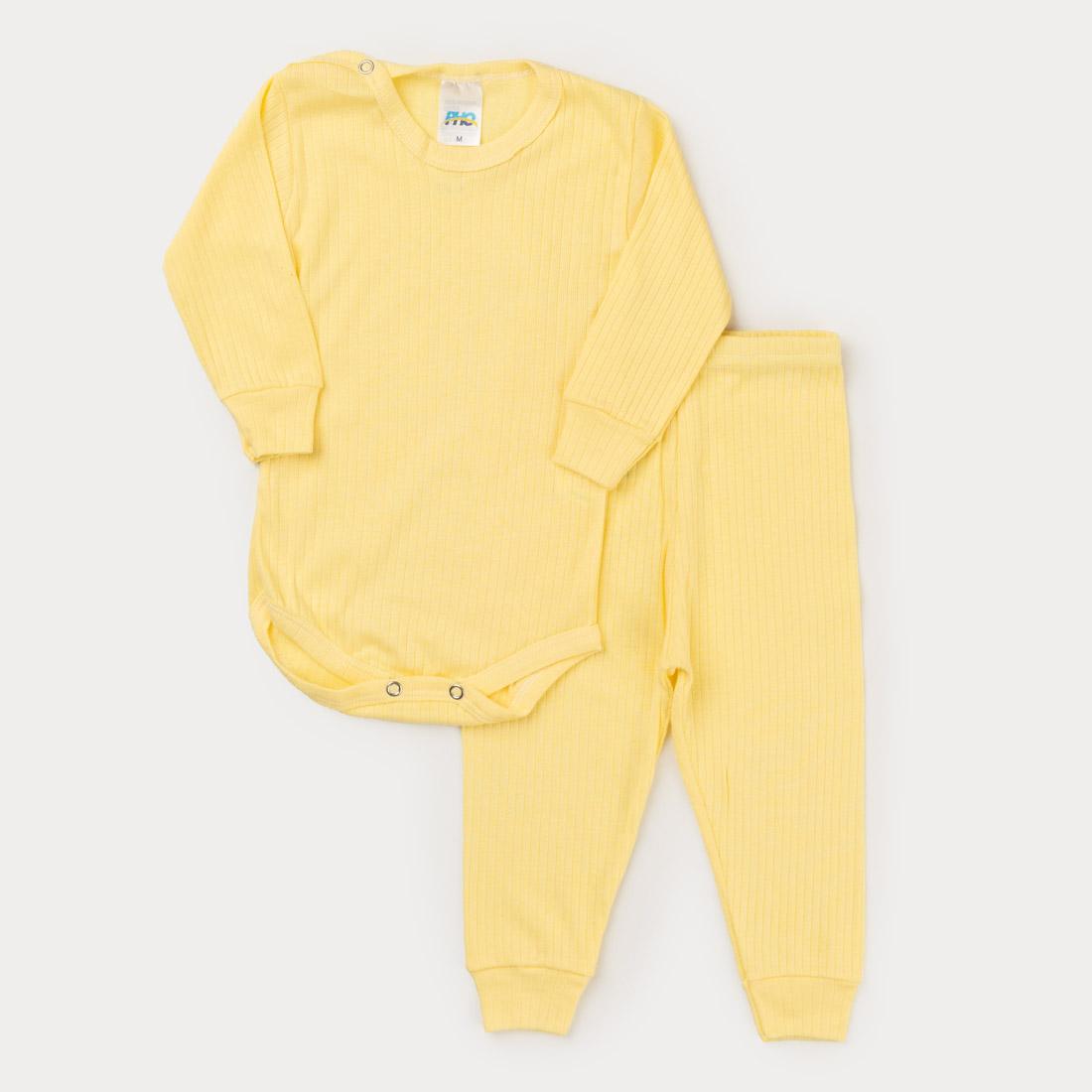 Conjunto em Ribana Amarelo Body e Calça para Bebê Unissex