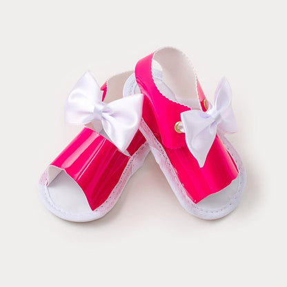 Sandália de Bebê Menina Pink com Lacinho Branco