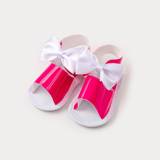 Sandália de Bebê Menina Pink com Lacinho Branco