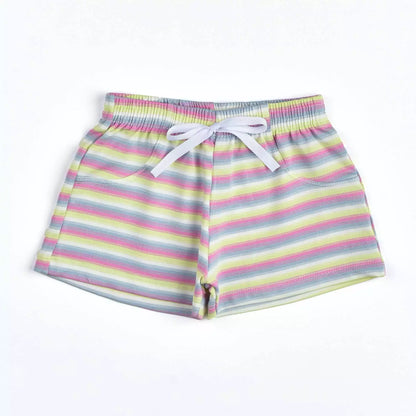 Short Infantil Feminino Rosa Listrado em Moletinho