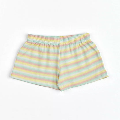 Short Infantil para Menina Verde Listrado em Moletinho