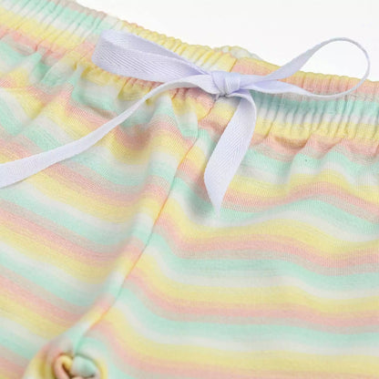 Short Infantil para Menina Verde Listrado em Moletinho