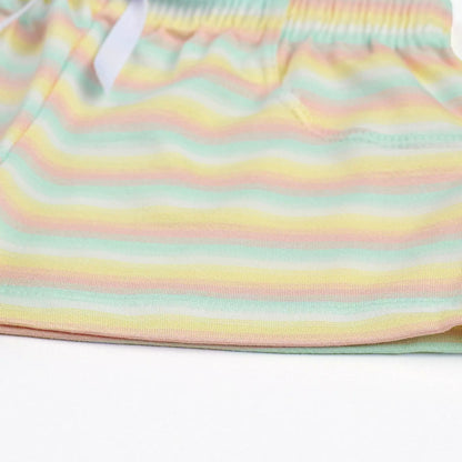 Short Infantil para Menina Verde Listrado em Moletinho