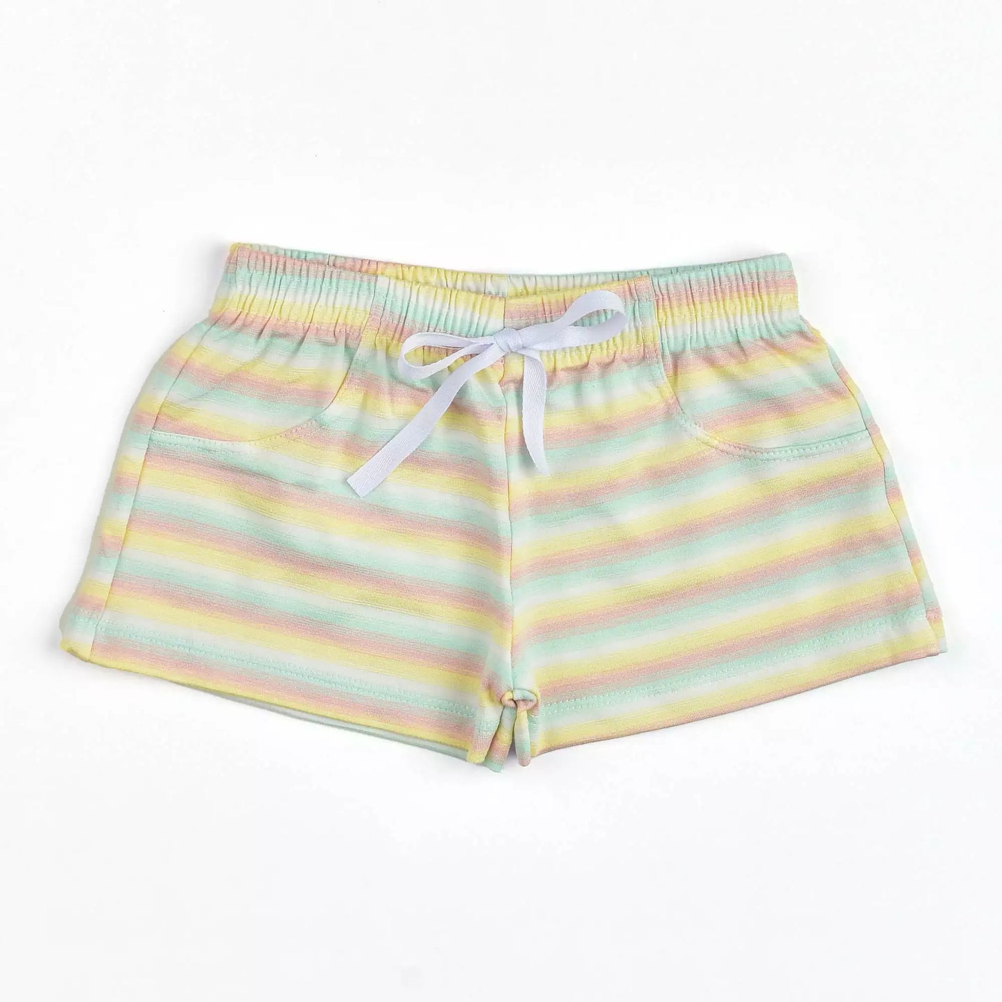 Short Infantil para Menina Verde Listrado em Moletinho