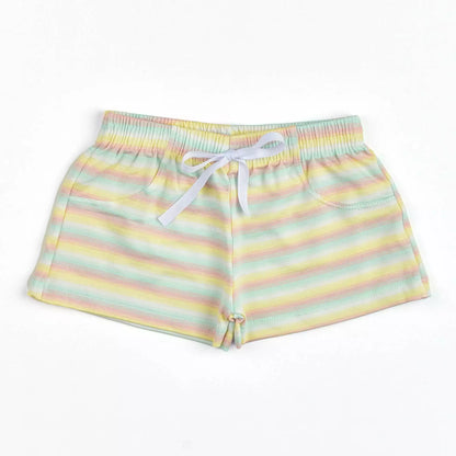 Short Infantil para Menina Verde Listrado em Moletinho