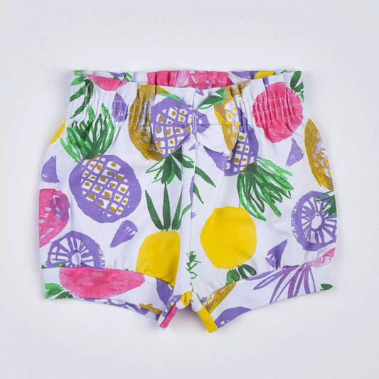 Short para Bebê Menina  Branco com Estampa de Abacaxi