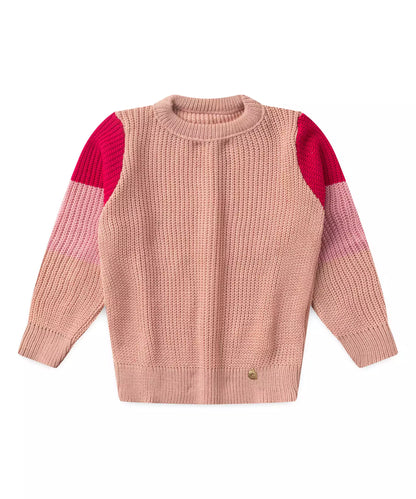 Suéter em Tricô Infantil Feminino Básico Rosa