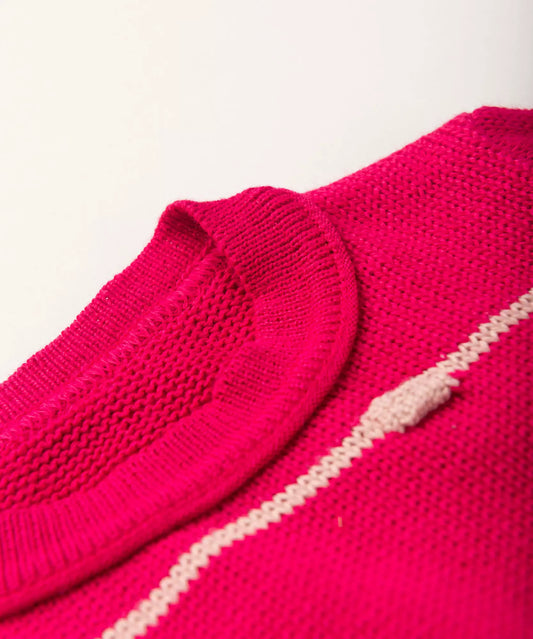 Suéter em Tricô Infantil para Menina Listrado Pink