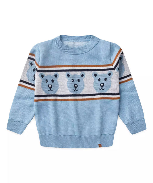 Suéter em Tricô Infantil para Menino Ursinho Azul