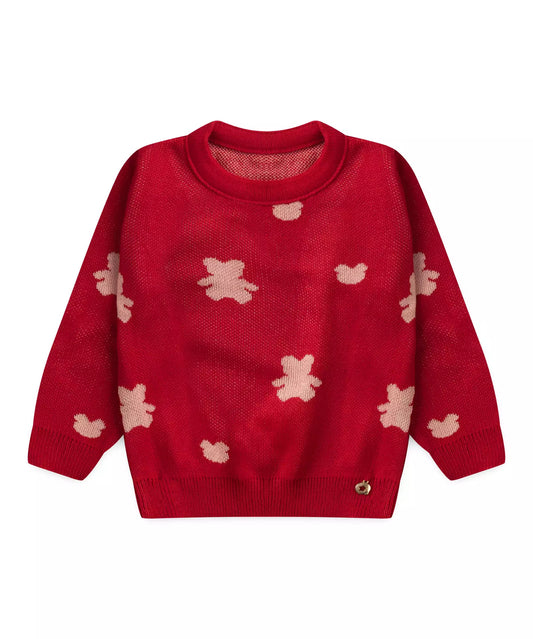 Suéter Infantil Feminino Ursinho Vermelho