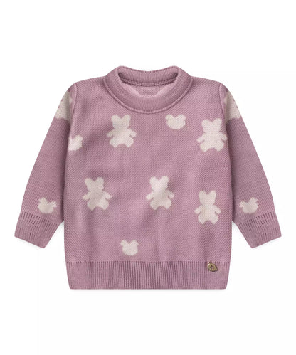 Suéter para Bebê Menina Ursinho Lilás
