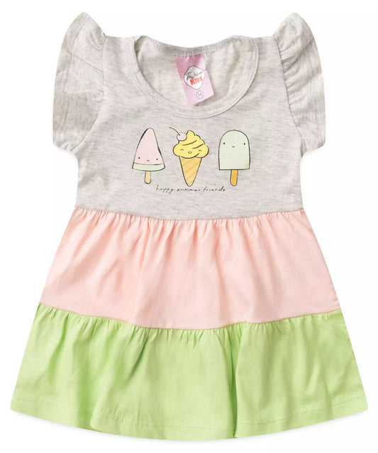 Vestido 3 Marias para Bebê Menina Sorvetinho Mescla