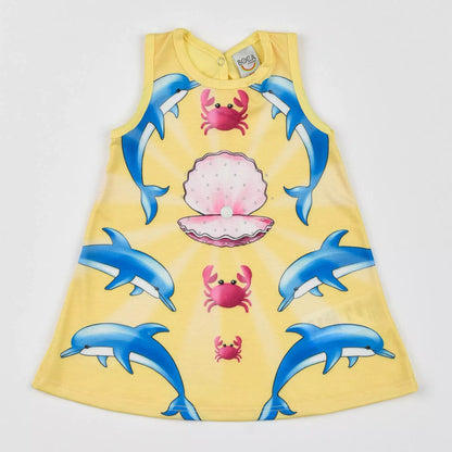 Vestido para Bebê Amarelo Golfinho