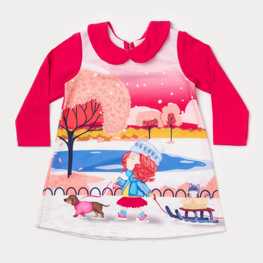 Vestido Pink de Bebê Manga Longa com Estampa