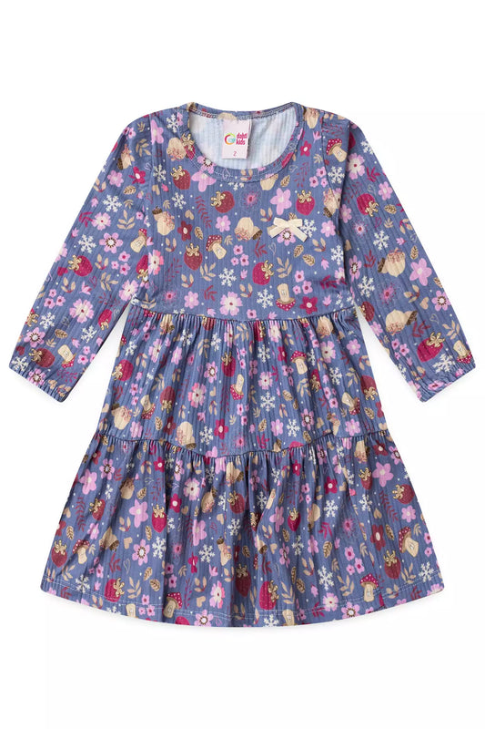 Vestido de Frio Infantil Menina Jardim Encantado Cinza