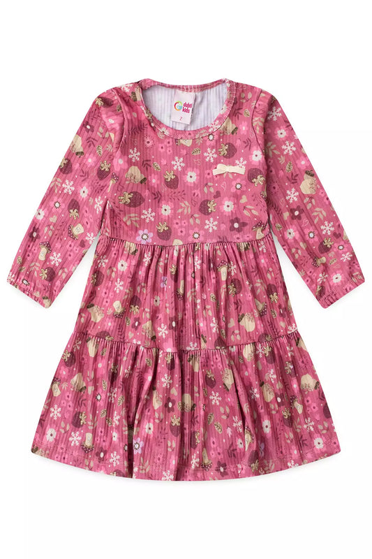 Vestido de Frio Infantil Menina Jardim Encantado Rosa