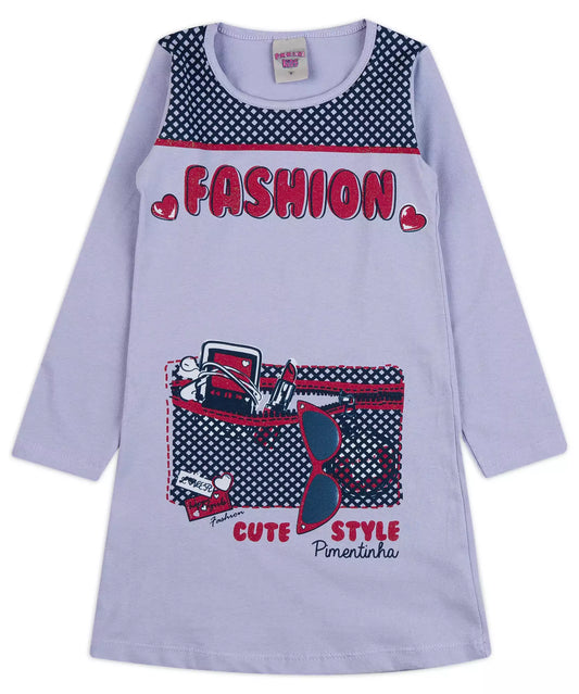 Vestido de Inverno Infantil Estampado Lilás