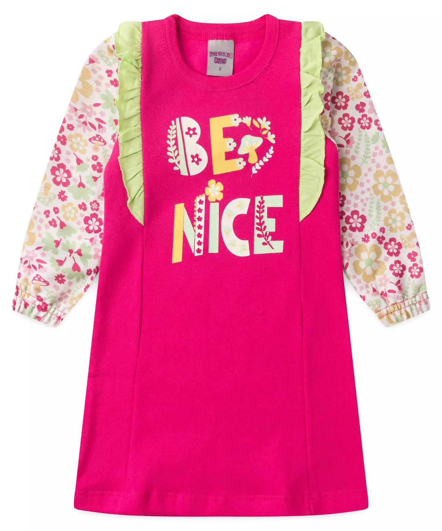 Vestido de Inverno Infantil Floral Pink