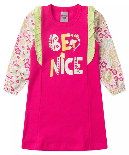 Vestido de Inverno Infantil Floral Pink