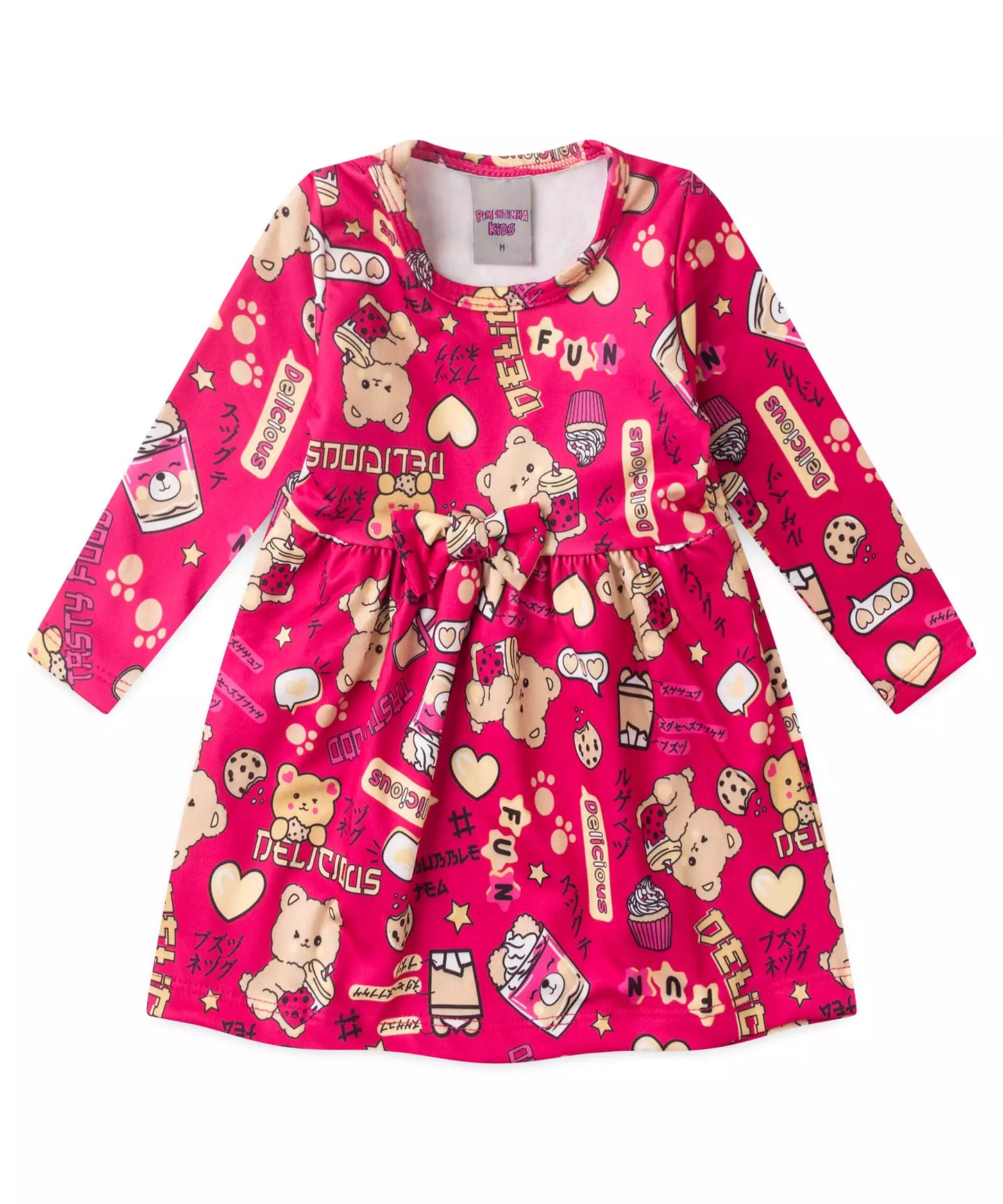 Vestido de Inverno para Bebê Ursinho Pink