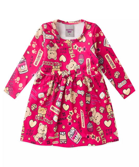Vestido de Inverno para Bebê Ursinho Pink