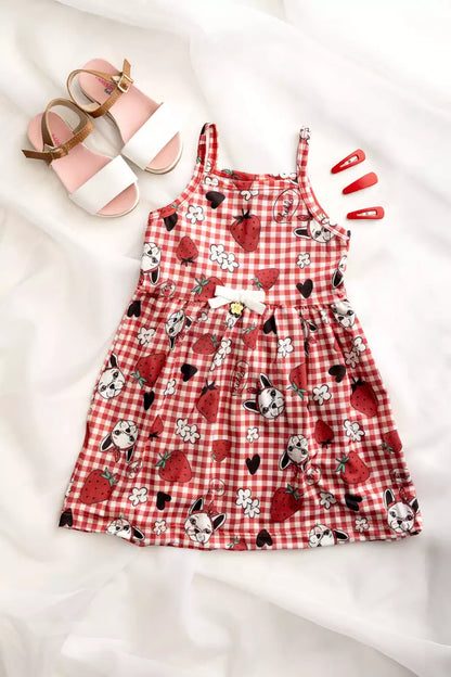 Vestido de Verão Infantil Moranguinhos Vermelho