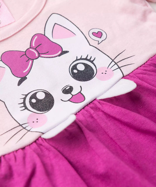 Vestido de Verão para Bebê Menina Gatinha Rosa