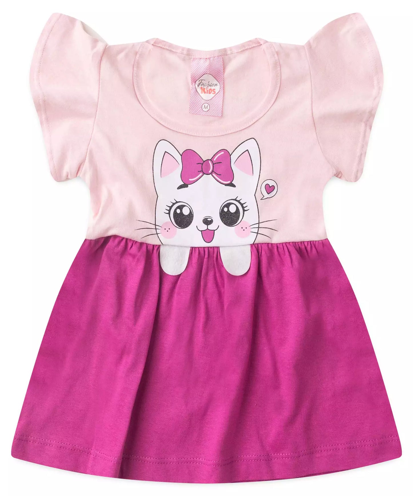 Vestido de Verão para Bebê Menina Gatinha Rosa