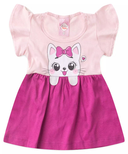 Vestido de Verão para Bebê Menina Gatinha Rosa