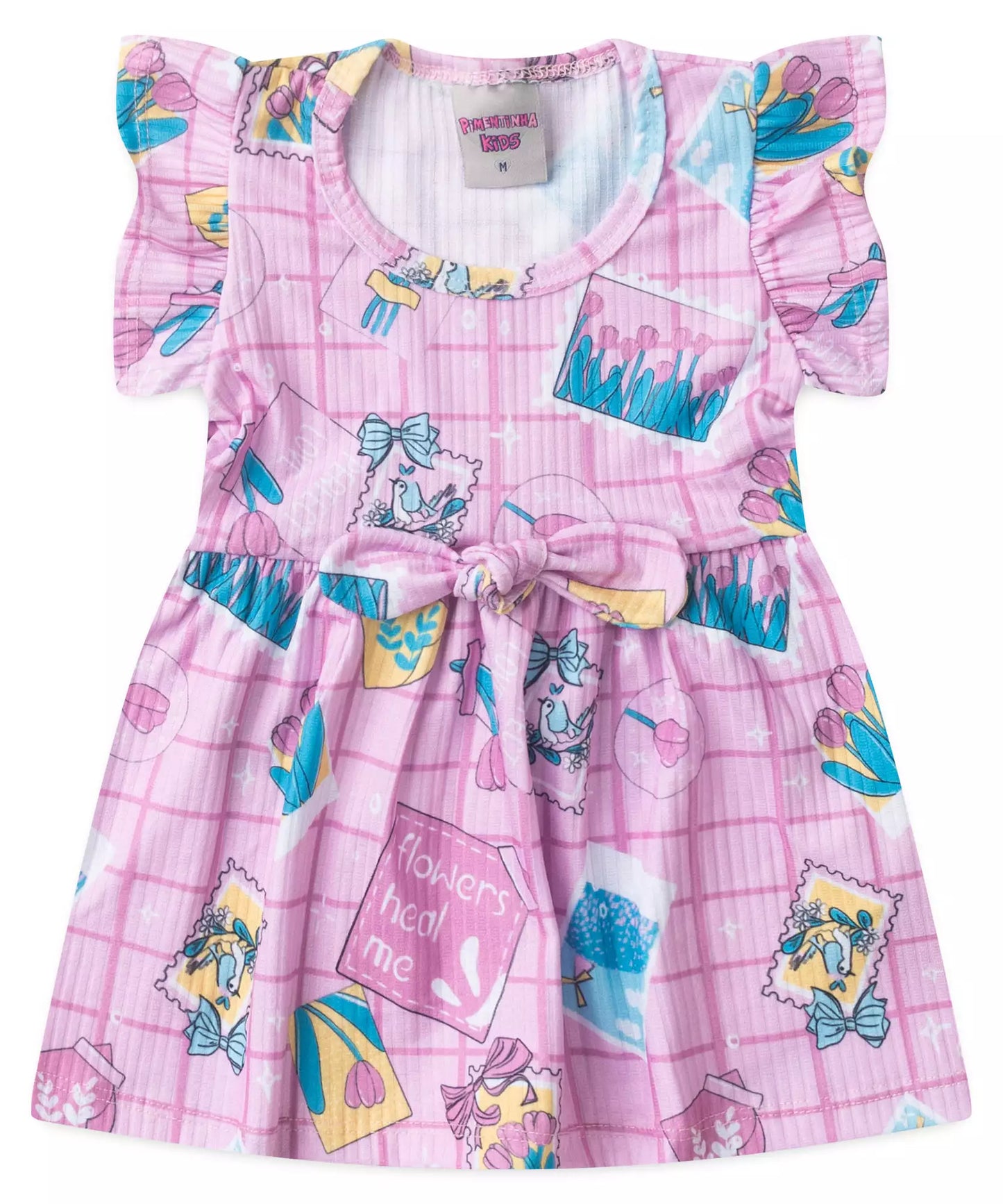 Vestido de Verão para Bebê Menina Tulipas Rosa
