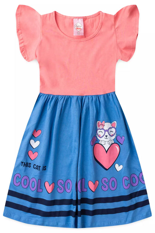 Vestido de Verão para Menina Gatinha Rosa