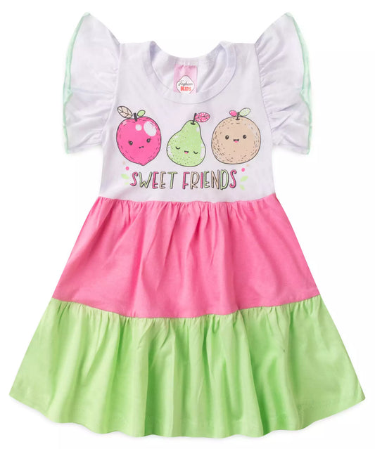 Vestido Infantil 3 Marias Frutinhas Branco
