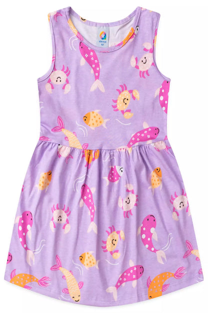 Vestido Infantil Fundo do Mar Lilás