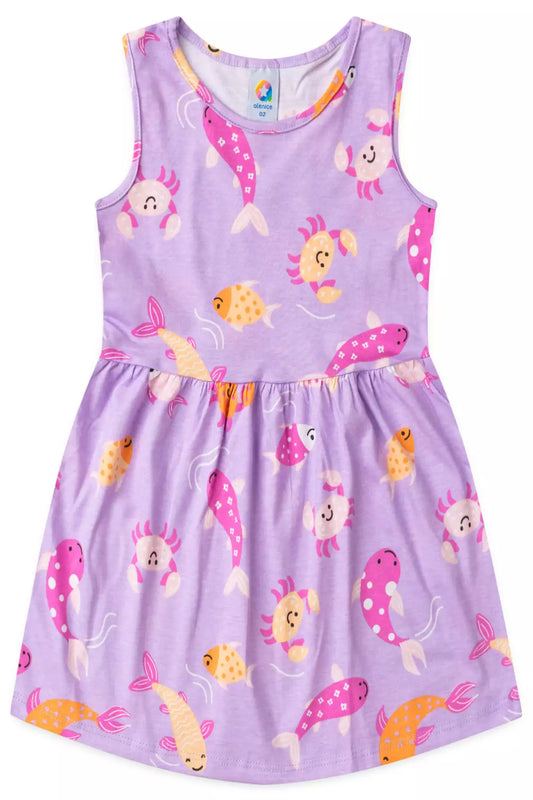 Vestido Infantil Fundo do Mar Lilás