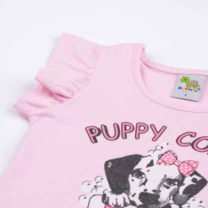 Vestido Infantil Rosa com Estampa de Cachorrinho