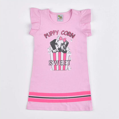 Vestido Infantil Rosa com Estampa de Cachorrinho