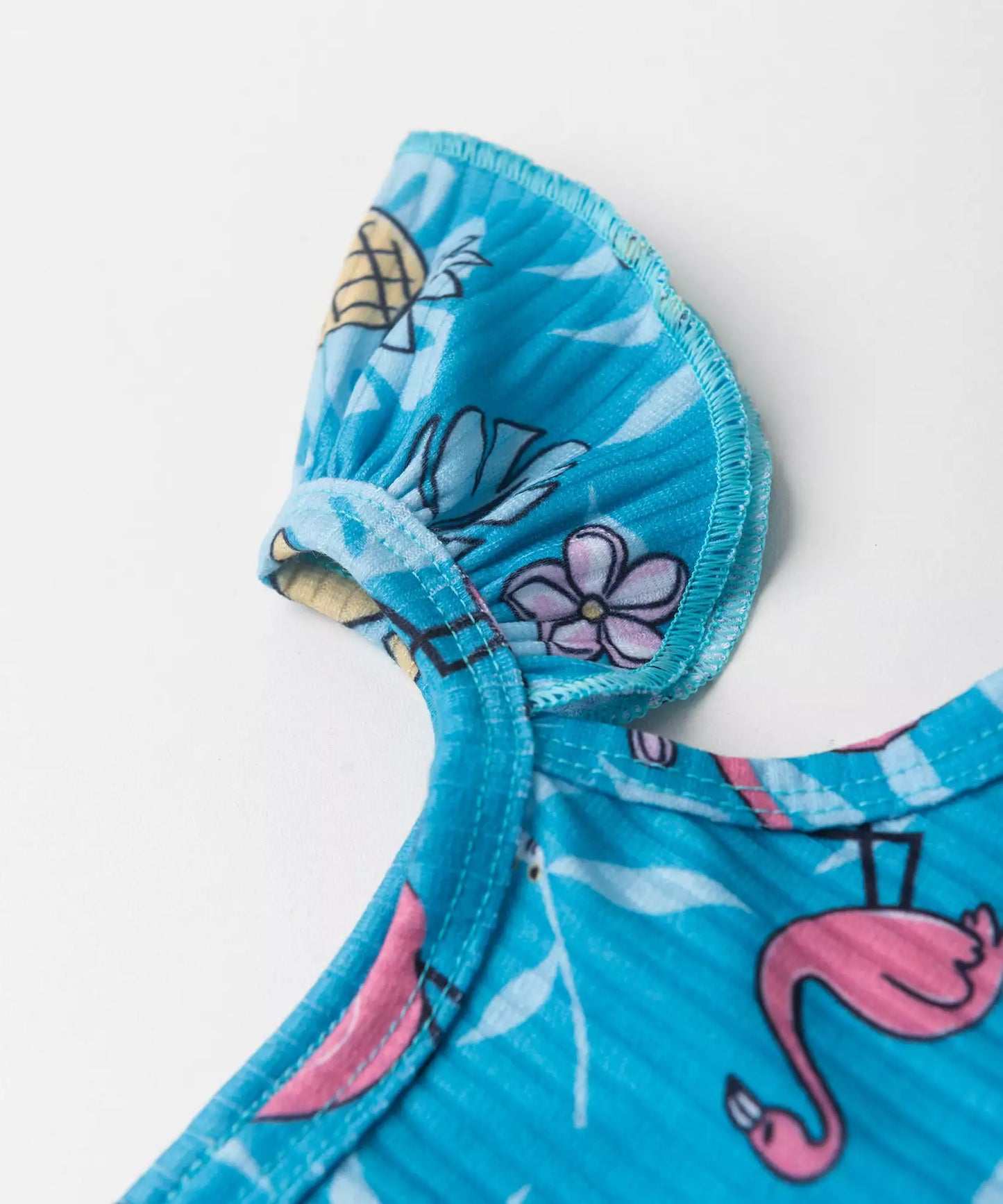 Vestido Infantil Verão Estampa Flamingo Tropical Azul