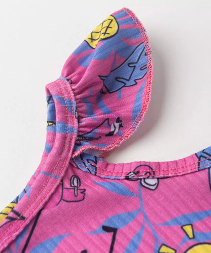 Vestido Infantil Verão Estampa Flamingo Tropical Rosa