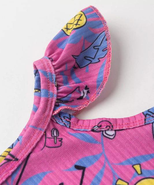 Vestido Infantil Verão Estampa Flamingo Tropical Rosa