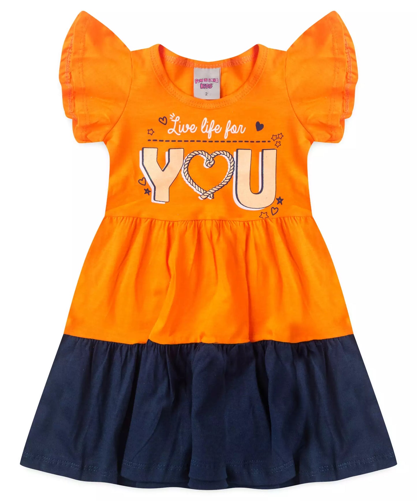 Vestido Rodado Infantil Estampado Laranja