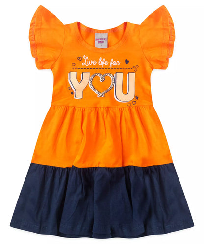 Vestido Rodado Infantil Estampado Laranja