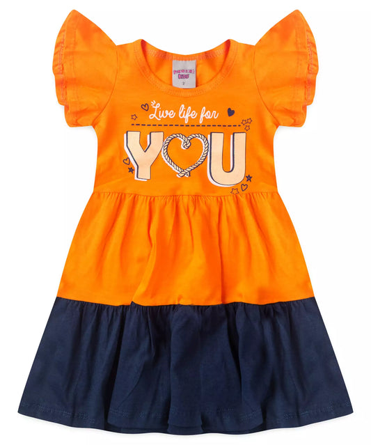 Vestido Rodado Infantil Estampado Laranja