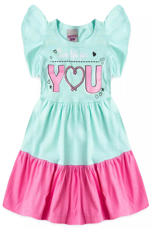 Vestido Rodado Infantil Estampado Verde