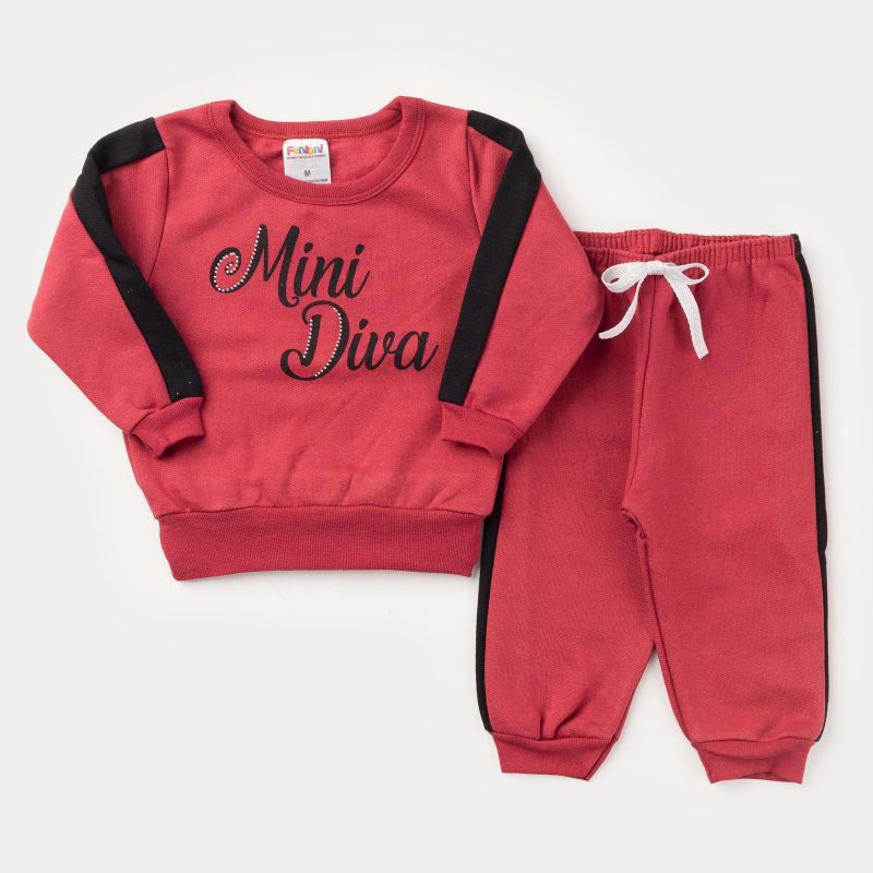 Roupa de Frio para Bebê Menina Casaco e Calça Vermelho Mini Diva